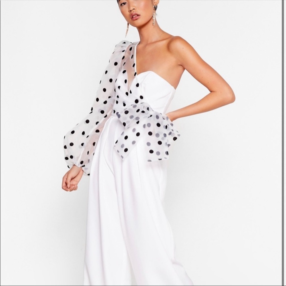 Nasty Gal Catch A Chill Organza Polka Dot Jumpsuit US 8 NWT